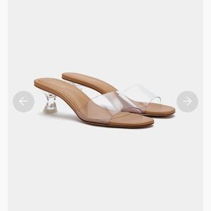 Larroude Clear Strap Tan Mule Heels